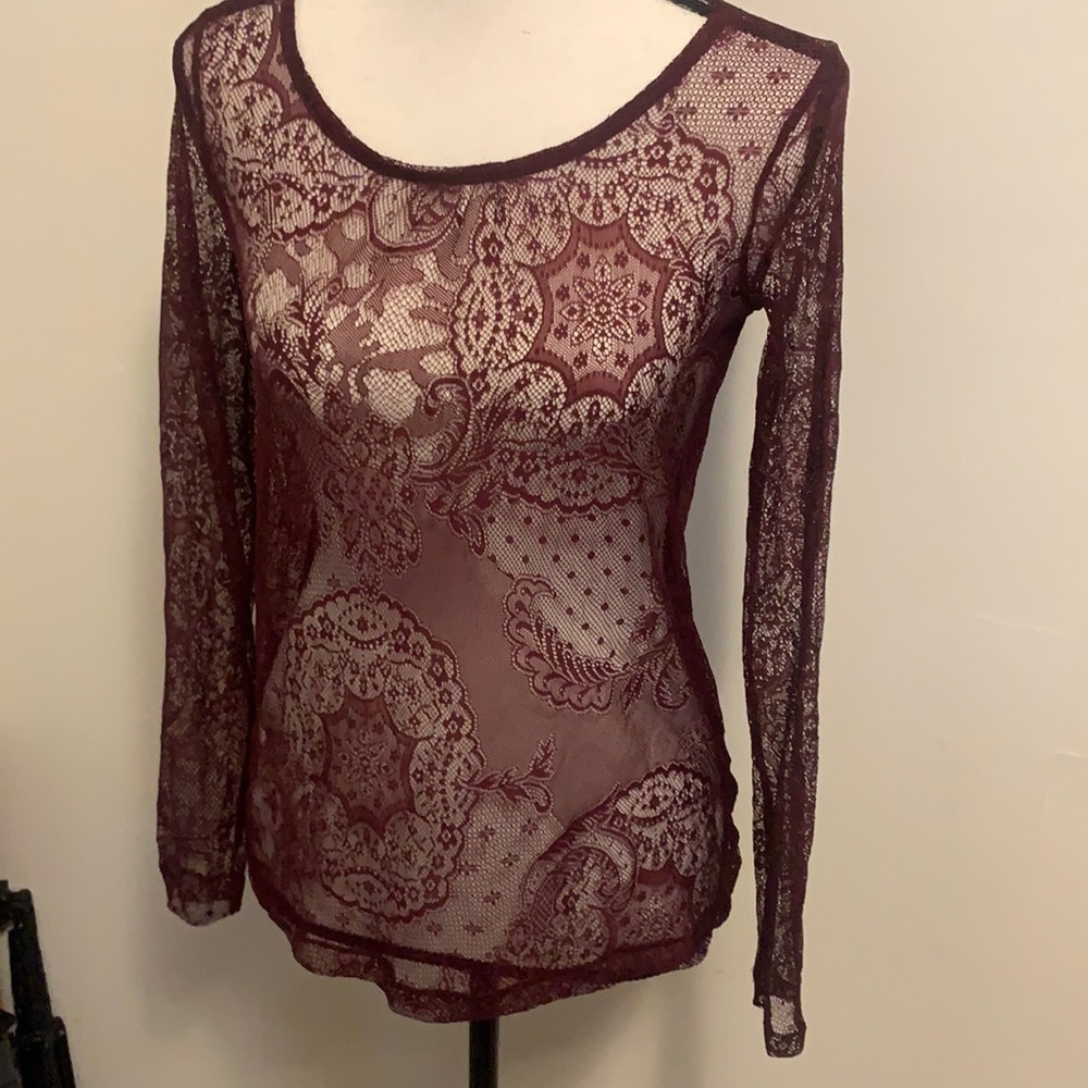 Burgundy Lace Long Sleeve Top